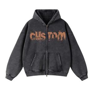 Latest Design <b>Zip</b> <b>up</b> Acid Wash <b>Hoodie</b> 100% Cotton <b>Fleece</b> Plain Heavyweight Oversized No Strings Cropped Men <b>Hoodie</b> - Product Image 1