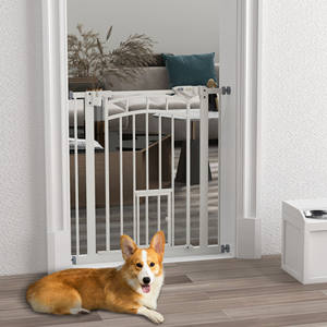 PawHut Dog Gate pour petites et moyennes tailles avec fermeture automatique, en acier et PA, 74-80x76 cm, blanc - Product Image 2