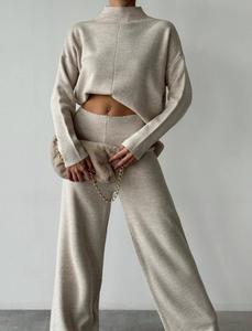 Femmes 2024 automne et hiver nouveau Pop chaud à manches longues pull décontracté ample tricoté haut pantalon pull ensemble - Product Image 2