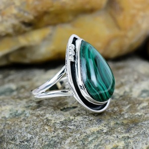 Unique Handmade 925 Sterling Silver Malachite Gemstone <b>Ring</b> for Women Boho Style Stackable Jewelry Custom Size Available - Product Image 2