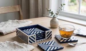 REHMAN CRAFT Ensemble de sous-verres modernes faits à la main en os incrusté avec support, diamètre 10 cm - Product Image 5