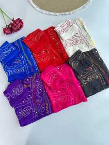 Sari de novia indio moderno de Bollywood, de tela crepé de muselina pura con trabajo de espejo, para verano e invierno, a la moda, para mujer, para fiestas festivas - Product Image 5