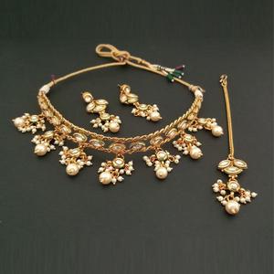 Véritable création FBB0050 ensemble de bijoux fins AD pierre cuivre collier Maang Tikka vraie création AD pierre cuivre collier ensemble Maang - Product Image 1