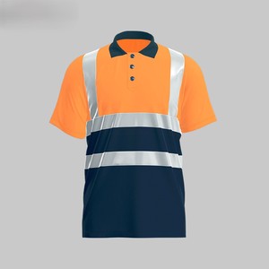 Summer Fluorescent Polo Shirt With Reflective <b>Strips</b> Bird Eye <b>Fabric</b> Quick Dry Road Workwear Polo T Shirts - Product Image 1