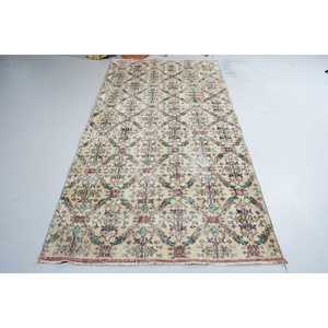 พรมตุรกีขนาด 4.2x7.9 ฟุต พรมวินเทจ พรมขนสัตว์สีเบจเขียวสไตล์ตะวันตกเฉียงใต้ - Product Image 3