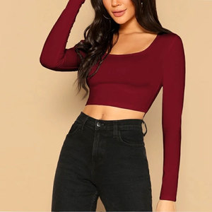 Budget Friendly Low Price <b>Top</b> Full Sleeve <b>Crop</b> <b>Top</b> T Shirt Premium Selling Cotton Polyester Made Fabric New <b>Crop</b> <b>Top</b> T Shirt - Product Image 1