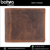 Dompet kulit asli pria, kstitch Logo lipat dua pendek kulit asli Hunter Vintage elegan, dilindungi RFID