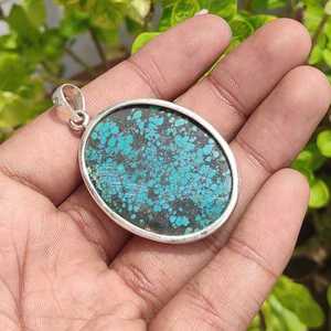 Colgante de piedras preciosas de turquesa Natural hecho a mano, estilo bohemio, forma ovalada, joyería de plata esterlina, collar para niños, abalorio para - Product Image 3