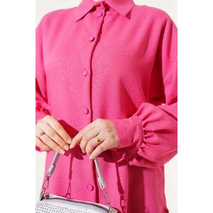 Camisa de jacquard con manga de globo autoestampada fucsia - Product Image 1