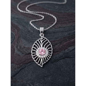 NOVAMART Fine Silver Diu Trendy Pendant Pink <b>Chain</b> Gold Stainless Steel Brass <b>Copper</b> Alloy Zircon Featuring Plant Number Shape C - Product Image 2