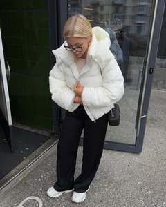 Chaqueta Corta de Motociclista de Moda Urbana, Chaqueta Corta de Invierno para Mujer, Chaqueta Corta con Diseño de Bufanda, Chaqueta Acolchada de Plumón para Mujer - Product Image 5