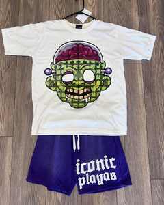 แฟชั่นล่าสุด ชุดเซ็ตขาสั้นสีพื้นสำหรับผู้ชายไซส์ใหญ่ สไตล์ไฮสตรีท ผ้าฝ้าย 100% ระบายอากาศ แห้งเร็ว รับสกรีนโลโก้ - Product Image 2