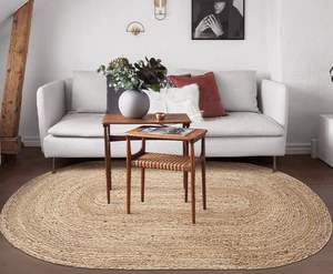 Tapis d'intérieur en jute tissé à la main, beige moderne, tressé, réversible, écologique, fil naturel, motif bohème épais pour la chambre à coucher et l'usage domestique - Product Image 1