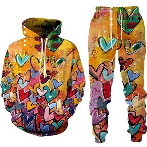 Nuevo dulce amor corazón sudaderas con capucha 3D estampado hombres chándal conjuntos Casual Sudadera con capucha pantalones conjunto de dos piezas moda hombres sudadera ropa - Product Image 4
