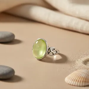Bague ovale tendance pour femme en argent 925 avec péridot, style religieux, sertissage griffe, bijou fantaisie en forme de fleur avec pierre précieuse certifiée - Product Image 1