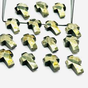 Perles en forme de croix de pyrite naturelle sculptées à la main 15x10mm breloques de fabrication de bijoux pierres précieuses d'énergie de pyrite à facettes - Product Image 6
