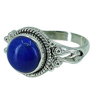 925 Sterling Silver Boho Style Handmade <b>Ring</b> <b>Lapis</b> <b>Lazuli</b> Gemstone Perfect September Birthstone Jewelry for Gifts Inlaid Natural - Product Image 1
