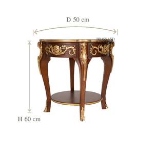 Table d'appoint ronde à deux niveaux de style français de luxe avec incrustation en bois de burl et accents en laiton doré orné pour un décor de palais classique - Product Image 5