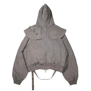 เสื้อฮู้ดดี้ผู้ชายคุณภาพสูงสำหรับฤดูหนาว ผ้าแคนวาส 100% ผ่านกระบวนการฟอกสีแบบ Acid Wash ทรงซิปเต็มตัว บริการ OEM - Product Image 2