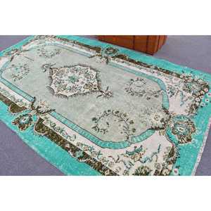 พรมตุรกีขนาดใหญ่ 5.9x10.3 ฟุต สีน้ำเงินลายจุด พรมขนสัตว์วินเทจ - Product Image 4