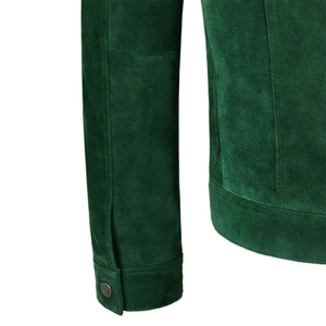 Men's Suede Trucker <b>Jacket</b> with New Fashion Shirt Style Real Cowhide Green Leather <b>Jacket</b> - Product Image 5