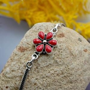 Pulsera fina de Plata de Ley 925 hecha a mano con piedras preciosas de coral natural Artículo de regalo para mujeres y niñas - Product Image 2