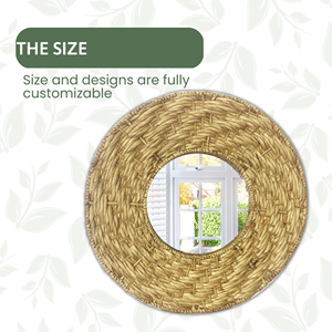 Miroir mural rond en bois et verre tissé à la main de style antique sur mesure en jacinthe naturelle pour intérieurs modernes et rustiques - Product Image 2