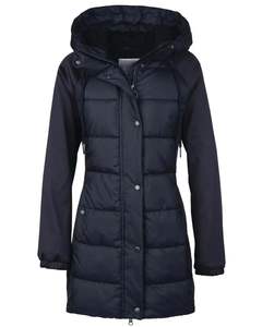 Veste longue matelassée pour femme en vert sarcelle personnalisée, veste d'hiver à capuche, rembourrage en polyester chaud, fermeture éclair, OEM personnalisé - Product Image 1