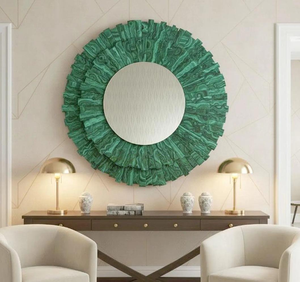 Miroir mural artisanal en malachite, miroir de coiffeuse pour chambre à coucher avec ornement, pierre précieuse de luxe, décoration personnalisée pour salon - Product Image 2