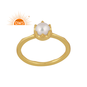 Meilleure vente Bague empilable en argent sterling plaqué or 18 carats avec perle naturelle et pierres précieuses Demi Fine Jewelry Manufacturer - Product Image 1