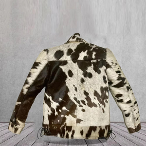 Chaqueta de Cuero con Pelo de Vaca, Estilo Vaquero Elegante, Piel Auténtica, Chaqueta de Montar Personalizada con Cuello Alto de Lona y Logotipo Frontal para Hombre - Product Image 5