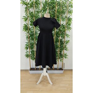 Vestido Midi de Crepé Brillante con Cuello Alto y Pliegues de Manga Corta para Mujer, Estilo Elegante para Uso Diario y Oficina, de Jane's - Product Image 6