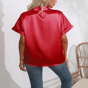 Femmes Vintage décontracté en mousseline de soie chemise à manches courtes séchage rapide couleur personnalisée grande taille Blouse printemps automne saisons bouton gland - Product Image 2