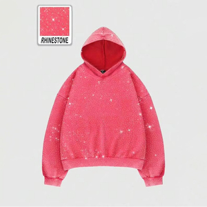 Concevez vos propres sweats à capuche en coton 100% de haute qualité, solides, décontractés, personnalisables avec des strass pour hommes, commandes en gros - Product Image 2