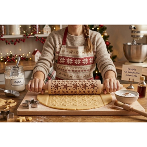 Rouleau à pâtisserie en bois de hêtre gravé, motif flocon de neige, rouleau à embosser pour biscuits de Noël 38 cm, personnalisable OEM - Product Image 5