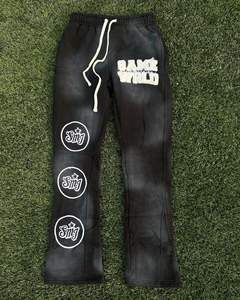 Ensemble de survêtement zippé streetwear d'hiver multicolore pour homme, très vendu, avec patchs effet vieilli et délavage acide, comprenant un sweat à capuche et un pantalon de survêtement évasé - Product Image 2