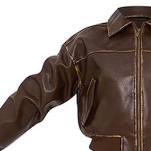 แจ็คเก็ตบอมเบอร์หนังเทียมสีน้ำตาลแบบกันน้ำ รุ่นเรกูลาร์ ยูนิเซ็กส์ สตรีทแวร์ ซิปหน้า แขนเสื้อและชายเสื้อแบบริบ พรีเมียม - Product Image 3