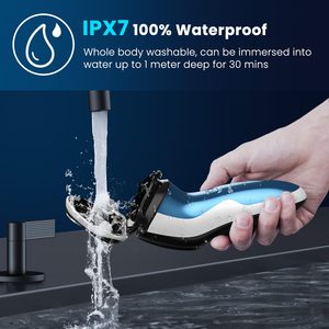 Afeitadora Eléctrica Inalámbrica para Hombre, Uso en Seco y Húmedo, Recargable con Fuente de Alimentación USB, Tecnología Impermeable IPX7, Azul, para Afeitar la Cara - Product Image 5