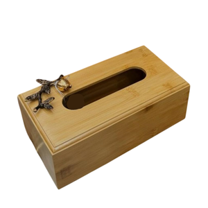 Elegante caja de pañuelos de madera natural, servilletero de bambú con acento decorativo de pájaro para pañuelos faciales y servilletas - Product Image 1