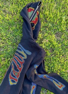 Sudadera con Capucha para Hombre, Diseño de Esqueleto, con Pedrería, Manga Larga, Estampada, Talla Grande, con Cierre, Muestra Gratuita OEM - Product Image 4