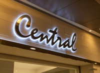 Enseigne lumineuse LED personnalisée OEM, rétroéclairée, en acrylique et acier inoxydable, pour extérieur, enseigne de magasin, résistante aux intempéries, face en acrylique