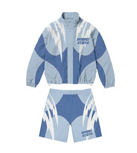 OEM personnalisé deux pièces en nylon Sublimation coupe-vent survêtement personnalisé polyester vintage Streetwear fermeture éclair coupe-vent ensembles shorts - Product Image 4