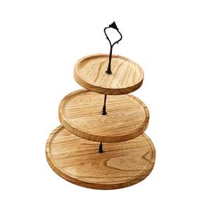 Support à gâteau en bois massif à trois niveaux de qualité supérieure, élégant et rustique, pour la présentation de desserts lors de mariages et de fêtes - Product Image 2