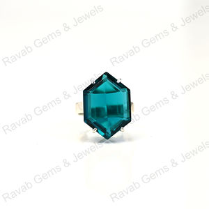 Nouveauté, argent sterling 925 massif, topaze bleue de Londres, coupe hexagonale, serti à griffes, or rose vintage, fait main, bijoux fins pour femmes - Product Image 1