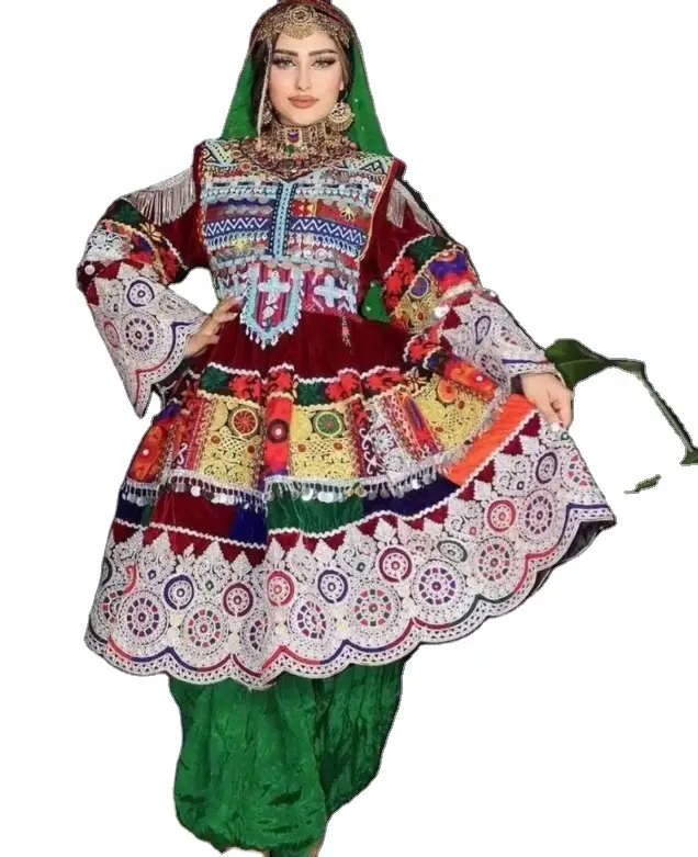 Vestido vintage afegã Kuchi, vestido tradicional tribal bordado feito à mão para mulheres, vestido de festival afegã Kuchi, mais recente de 2024, cultura Pashtun