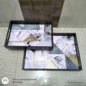 Moderno Juego de Bandejas para Servir de MDF con Acabado Esmaltado, Ecológico, con Asa, 12x12x2 Pulgadas, Decoración Navideña para el Hogar, Artesanía en Madera - Product Image 5