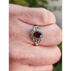 Handmade Sterling <b>Silver</b> Women's <b>Ring</b> with Genuine <b>Garnet</b> Geometric Gemstone Jewelry Gift for Her - Product Image 6