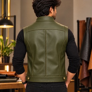 <b>Men</b> Genuine <b>Leather</b> Vest Custom Design Wholesale <b>Leather</b> <b>Waistcoat</b> Manufacturer Supplier - Product Image 4