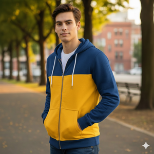 Sweats à capuche pour hommes personnalisés avec fermeture éclair, tissu épais bicolore, logo imprimé, broderie, OEM, vente en gros, Pakistan - Product Image 3