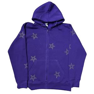 Custom Log Men Rhinestone Hoodie 100% algodón Zip Up Men Hoodie Custom Rhinestone Hoodie para hombres y mujeres - Product Image 1